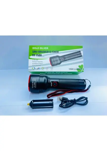 GOLD SİLVER GS-3500 ŞARJLI METAL EL FENERİ