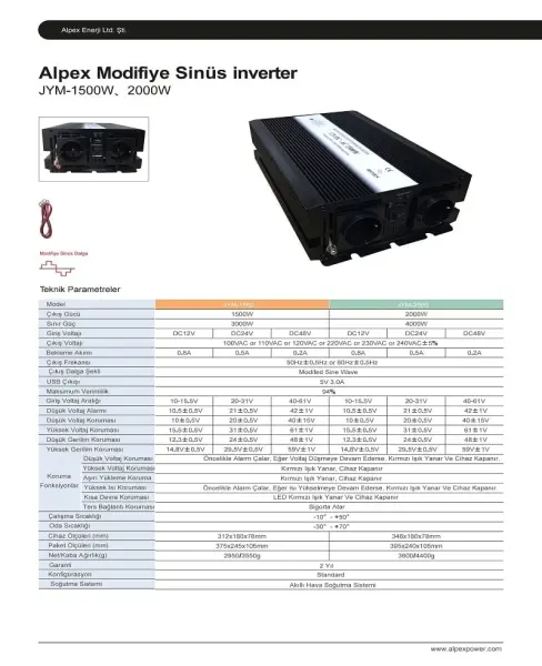 12V 2000W ALPEX TAM SİNÜS İNVERTER