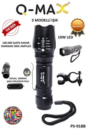 Q-MAX PS-918B 10W FLASHLİGHT EL FENERİ